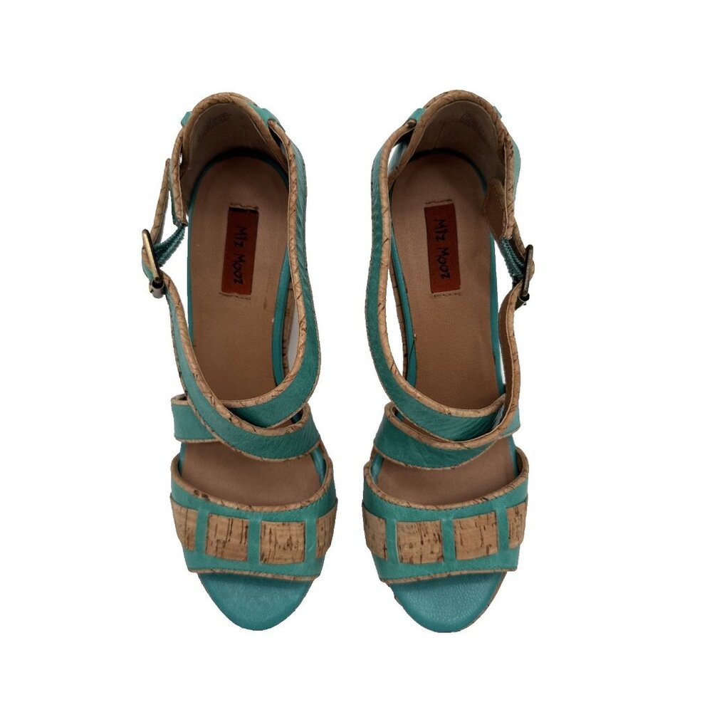 Miz Mooz Kenya‎ Platform Leather Wedge Heel Peep Toe Sandals size 7.5 Cork - Picture 6 of 16